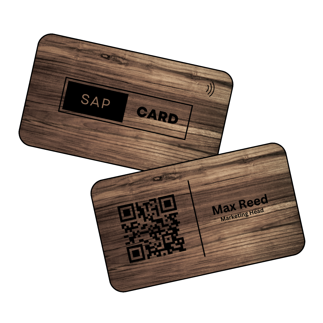 Rustic NFC card with burned-in QR code, perfect for nature-themed businesses